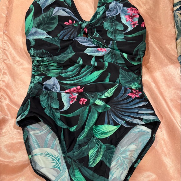 Kona Sol Other - Kona Sol Tropical Print One Piece Swimsuit - Black and Green